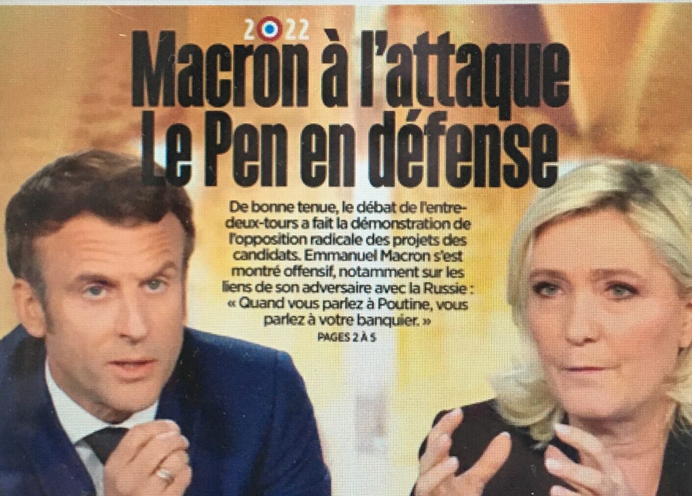 決選投票候補者のテレビ討論を伝える「ル・パリジャン」紙