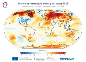 25年1月の世界気温、産業革命前を1.75℃上回る：史上最高温に