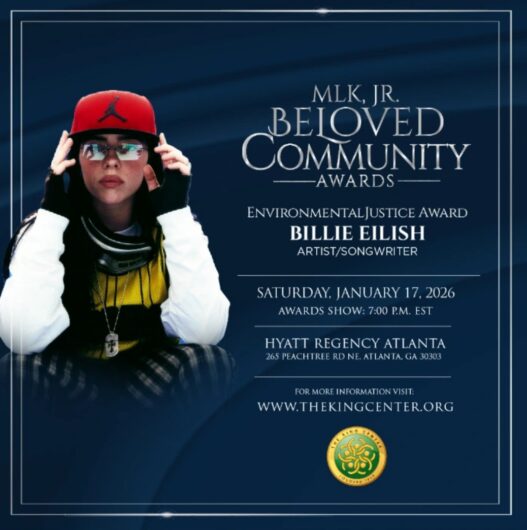 ビリー・アイリッシュさんが環境正義賞を受賞した（キングセンターのサイトから）