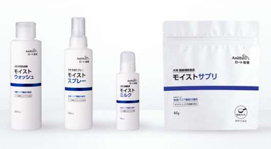 保湿洗浄剤や保湿乳液、サプリなど、皮膚トラブルを防ぐ犬用スキンケアシリーズを展開する(同社WEBサイトより)